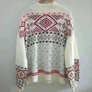ST. JOHN'S BAY | Women's Ivory Patterned Cowl  Neck Balloon Sleeved Swea…